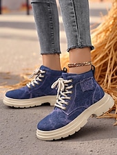 cheap Combat Boots-Women&#039;s Tie-Dye Canvas Work Boots with Chunky Sole – Casual Lace-Up Outdoor Boots for Harvest Festival, Farm Work and Fall Outings