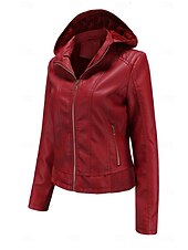 economico Giacche in finta pelle-Per donna Giacca in Ecopelle Giacca in Pile Impermeabile Confortevole Tasca Cerniera completa Foderato in pile Moda Stile da Strada Semplice All&#039;aperto Casual Quotidiano Regolare Con Cappuccio