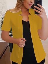 abordables Blazers et Costumes-Femmes Blazer Confortable Respirant Coupe ajustée Mode Moderne Uni Travail Quotidien Régulier Col montant Coupe régulière Manches courtes Vêtements d&#039;extérieur Noir Blanche Jaune Été