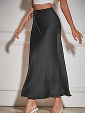 abordables Faldas Lisas-Mujer Falda Casual Maxi Tiro Medio Faldas Plano Correa Microelástico Vacaciones Calle Vino Azul marinero Negro Verde Ejército Otoño Poliéster