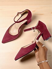 abordables Block Heels-Escarpins à talons compensés en daim rose pour femme, avec bride à la cheville – élégants escarpins à bout pointu et détails charmants pour mariages, fêtes et tenues de bureau