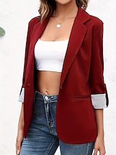 preiswerte Blazer &amp; Anzüge-Damen Blazer Bequem Atmungsaktiv Knöpfe Mode Modern Einfach Arbeit Täglich Regulär Umlegekragen Normale Passform Langarm Oberbekleidung Schwarz Rote Burgunderrot Frühling Herbst