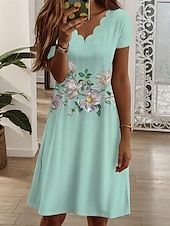 preiswerte Blumenkleid-Damen Minikleid T-Shirt-Kleid Sommerkleid A Linie Kleid Urlaub Lässig Täglich Normale Passform Blumen Grafik Kurzarm V Ausschnitt Gelb Rosa Blau Grün Sommer Frühling