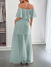 abordables Robes fleuries élégantes-Femmes Robe Longue Maxi Robe Robe Décontractée Robe d&#039;été Mode Moderne Quotidien Plage Week-end Coupe régulière Uni Manche Courte Épaules Dénudées Vert Été Printemps