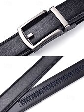 abordables Ceintures pour hommes-Ceinture en cuir véritable pour homme avec boucle à cliquet automatique – Ceinture classique ajustable pour le travail, le bureau et le quotidien