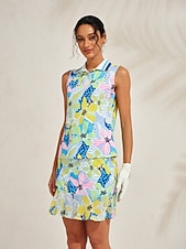 Недорогие Женская одежда для гольфа-Жен. Футболка-поло Желтый + голубой Серебро + оранжевый Без рукавов Женская одежда для гольфа Одежда Одежда Одежда