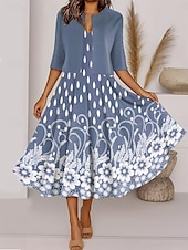 abordables Robe Fleurie-Ensemble de robes pour femmes en deux pièces robe midi avec veste élégante robe en A manches mi-longues robe décontractée semi-formelle imprimé floral ombragé encolure en V rendez-vous noire bleue
