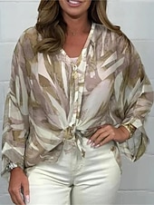 cheap Floral Tops-Women&#039;s Shirt Chiffon Tops Floral Stylish Modern Long Sleeve Shirt Collar Regular Tops Daily Holiday Buttons Print Black Yellow Pink Royal Blue Blue Spring Fall