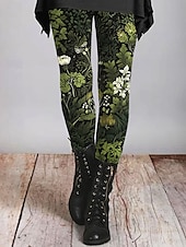 billige Blomstertrykk-Dame Leggings Ferie Årgang Mote Ankel-lengde Høy Midje Blomstret Grafisk Printer Myk Pustende Elastisk utendørs Daglig Rødstrupe-egg Blå Hvit Brun Grønn Sommer Vår Høst Slank Fasong