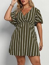 abordables Robes-Femmes Grande taille Robe Décontractée Rayé Col en V Manche Courte Été Printemps Mode Moderne Occasionnel Mini robe Quotidien Fête Robe