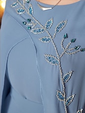 billige Gulvlengde-A-Line Mor til Bruden Kjole Elegant V Utringning Gulvlengde Chiffon Lang Erme med Belte  Bånd Krystaller
