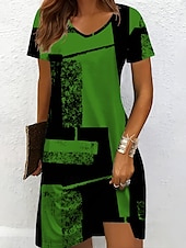 ieftine Rochii cu dungi și geometrice-Pentru femei Rochie Mini Rochie din Tricot Rochie casual Rochii Tricou Rochie de Vară Vacanță Casual Fit regulat Grafic Geometric Abstract Manșon scurt În V Negru și Alb Șampaniu Roșu-aprins Albastru
