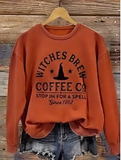 abordables Hauts d&amp;#39;Halloween-Femmes Sweatshirt Pull Graphique Crâne Sorcière Mode Occasionnel manche longue Col ras du cou Col rond Hauts Réguliers Rue Tenue Quotidienne Occasionnel Imprimé Vert herbe Noir Blanche Bleu Orange