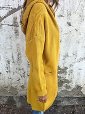 voordelige Winterjassen-Dames Winterjas Houd Warm Comfortabel Zak Gebreid Modieus Dagelijks Effen Buiten Casual Dagelijks Enkele rij knopen Lang Capuchon Normale pasvorm Lange mouw bovenkleding Zwart Geel Grijs Lente Herfst
