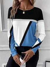 abordables T-shirt rayé et géométrique-Pâques Femmes T-shirt Graphique Plaid ancien Élégant Classique manche longue Col ras du cou Col rond Hauts Réguliers Quotidien Imprimé Noir Rouge Bleu Violet Marron Été Printemps Automne