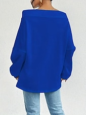 cheap Plain Tops-Women&#039;s Pullover Sweatshirt Plain Casual Long Sleeve Round Neck Regular Tops Street Dailywear Black White Blue Gray Fall Winter