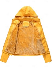 economico Giacche in finta pelle-Per donna Giacca in Ecopelle Giacca in Pile Impermeabile Confortevole Tasca Cerniera completa Foderato in pile Moda Stile da Strada Semplice All&#039;aperto Casual Quotidiano Regolare Con Cappuccio