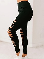 preiswerte Einfarbige Leggings-Damen Leggings Streetwear Lässig Lang Hohe Taille Einfach Zerrissen Atmungsaktivität Weich Mikroelastisch Yoga Straße Schwarz Grau Herbst Normale Passform