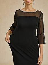 preiswerte Teelänge-Schlauchkleid Brautmutterkleid Elegant Party Rundhalsausschnitt Knielang Polyester Dreiviertelarm mit Kristalle Einfarbig 2025