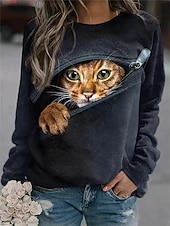Women's Pullover Sweatshirt Hoodies Graphic Animal Cat Fashion Casual Long Sleeve Crew Neck Round Neck Regular Tops Street Dailywear Print Black Dark Blue Spring Fall Winter4