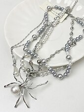 preiswerte Halloween-Zubehör-Halloween-Spinnenhalskette für Damen – Gothic-Punk-Design aus Legierung und Kunstperlen mit Stacheln und Ketten, auffälliger Modeschmuck für Partys, Cosplay und gruselige Abende