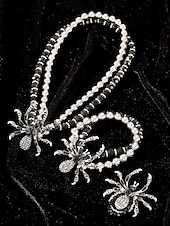 お買い得  ハロウィンアクセサリー-女性用ハロウィンスパイダージュエリーセット - ゴシックビーズチョーカー、調節可能なブレスレットとステートメントリング、コスチュームパーティー、コスプレ、不気味な夜のお出かけに最適な合金ラインストーンデザイン