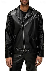 preiswerte Kunstlederjacke-Herren Kunstlederjacke Bikerjacke Motorradjacke Urlaub Täglich Winddicht Warm Tasche Herbst Winter Einfach Mode Klassisch Revers Regulär Schwarz Jacken