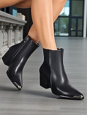 Недорогие Ботильоны-Женские коричневые ботильоны с острым носком из искусственной кожи – ботильоны в стиле вестерн на среднем каблуке с металлическим носком и молнией сбоку, повседневная осенняя обувь для городского уличного стиля и офисных нарядов