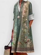 abordables Robes Floraux Imprimés-Femmes Robe Midi Robe Chemise Robe Décontractée Mode Moderne Quotidien Plage Week-end Coupe régulière Fleur manche longue Col de chemise Blanche Jaune Rose Claire bleu marine Printemps Automne