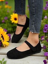 preiswerte Ballerinas für Damen-Beige Mary-Jane-Ballerinas mit weiter Spitze für Damen – bequeme Schuhe aus weichem Wildlederimitat für Freizeitausflüge, Spaziergänge im Garten und den Alltag