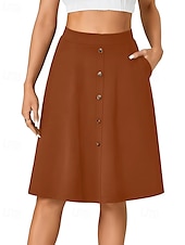 abordables Jupes unies-Femmes Jupe Occasionnel Au-dessus du genou Taille Basse Jupes Uni Avec Poches Micro-Élastique Vacances Rue Noir Rouge Bleu Marron Automne Polyester