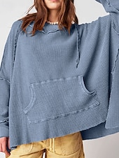 economico Felpe e Sweatshirt Texturizzati-Per donna Felpa con cappuccio Semplice Moderno Casual Manica Lunga Con Cappuccio Top Regolari Ferie Uscire Tasca Nero Blu Viola Marrone Beige Autunno