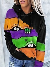 abordables Hauts d&amp;#39;Halloween-Femmes Sweat à capuche Graphique Halloween Occasionnel manche longue À capuche Hauts Réguliers Tenue de soirée Rue Tenue Quotidienne Noir Violet Orange Vert Gris foncé Printemps Automne Hiver