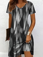 levne Umění a design šaty-Dámské Mini šaty Pletené šaty Volnočasové šaty Tričkové šaty Letní šaty Elegantní prázdniny Na běžné nošení Plážové Běžný Grafika Geometrický Abstraktní Krátký rukáv Do V Černobílá Žlutá Světl
