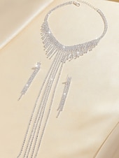 cheap Wedding Accessories-Women's Rhinestone Fringe Choker Necklace with Long Tassel Drop, Sparkling Crystal Statement Jewelry, Elegant Glam Style for Brides and Women, Perfect for Wedding Wear