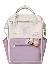 abordables Sacs à dos de Collège-Sac à dos kawaii colorblock pour adolescentes – cartable léger avec grande capacité et porte-clés en forme de fruit pour un usage quotidien et sur le campus