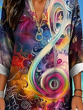 economico Top a Righe e Geometrici per Donne-Blusa da donna maniche lunghe tunica ombre grafico geometrico elegante vintage tropicale maniche lunghe scollatura a V top regolari da indossare da giorno vacanze print bianco rosso arcobaleno estate