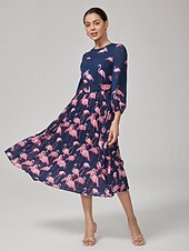 olcso Virágos ruhák-Női Nő hétköznapi ruha Arcpír rózsaszín Flamingó Nyár Ősz Cross-Season Kerek Szabadság XS S M