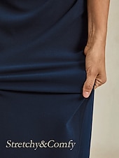 levne Jednoduché šaty-Dámské Midi šaty Plášťové šaty Elegantní Svatební Párty Svatební host Běžný Pevná barva Bez rukávů Krk ohlávky Pod rameny Námořnická modř Podzim Zima
