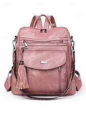abordables Sacs à Dos de Mode-Sac à dos convertible en similicuir pour femme – Sac à bandoulière vintage multi-poches avec pompon pour les déplacements quotidiens, les voyages et le travail