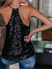 economico Bluse Semplici-Per donna Strass scintillante Da serata Glitter Paillettes Brillante Elegante Senza Maniche Spallina Scollo a V Top Regolari Ferie Nero Rosa Estate