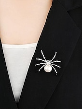 preiswerte Halloween-Zubehör-Halloween-Spinnenbrosche für Damen – schwarze Spinnennadel aus Legierung mit Kunstperle, Vintage-Schmuck im Gothic-Stil für Damen, ideal für Partys, Cosplay und Kostümzubehör