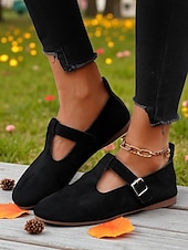 preiswerte Damenhausschuhe und -halbschuhe-Ballerinas für Damen mit breiter Zehenpartie aus Wildlederimitat und verstellbarem Riemen – bequeme Freizeitschuhe für Garten, Park und Spaziergänge im Freien