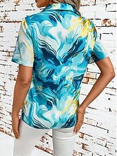 abordables Hauts d&#039;Art et de Design pour Femmes-Femmes Chemise Graphique 3D ancien Tropical Quotidien Manche Courte Col de chemise Hauts Réguliers Quotidien Bleu Vert Été Printemps