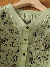 abordables Chemises-Femmes Chemises en coton et lin Fleuri Bohème Occasionnel Manche 3/4 Col ras du cou Hauts Réguliers Quotidien Broderie Vert Abricot Été Printemps Automne