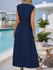 abordables Robe noire-Femmes Robe Midi Robe de Cocktail Robe d&#039;invité de mariage Mousseline de Soie Mode Moderne Extérieur Vacances Coupe régulière Uni Sans manches Col ras du cou Noir Violet Bleu de minuit Été Printemps