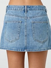 billige Vanlige skjørt-Dame الالتفاف Fritid Mini Mellomhøyt liv Skjørt عادي Lomme Mikroelastisk Feriereise Gate Svart Blå Himmelblå Sommer Denimstoff