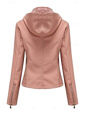 economico Giacche in finta pelle-Per donna Giacca in Ecopelle Giacca in Pile Impermeabile Confortevole Tasca Cerniera completa Foderato in pile Moda Stile da Strada Semplice All&#039;aperto Casual Quotidiano Regolare Con Cappuccio