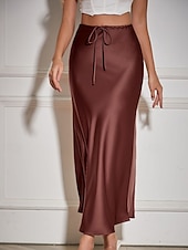 abordables Faldas Lisas-Mujer Falda Casual Maxi Tiro Medio Faldas Plano Correa Microelástico Vacaciones Calle Vino Azul marinero Negro Verde Ejército Otoño Poliéster
