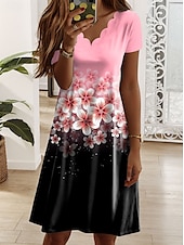 abordables Robe Fleurie-Femmes Mini Robe Robe Décontractée Robe T-Shirt Robe d&#039;Été Robe trapèze Occasionnel Coupe régulière Fleuri Graphique Manche Courte Col en V Rose Claire Bleu Violet Vert Été Printemps